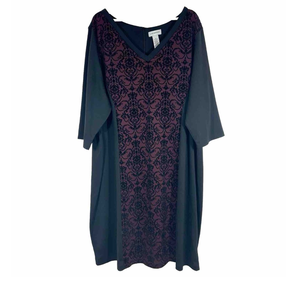 NWT Catherines Colorblock Dress V-Neck Black Plum Sz 3X
